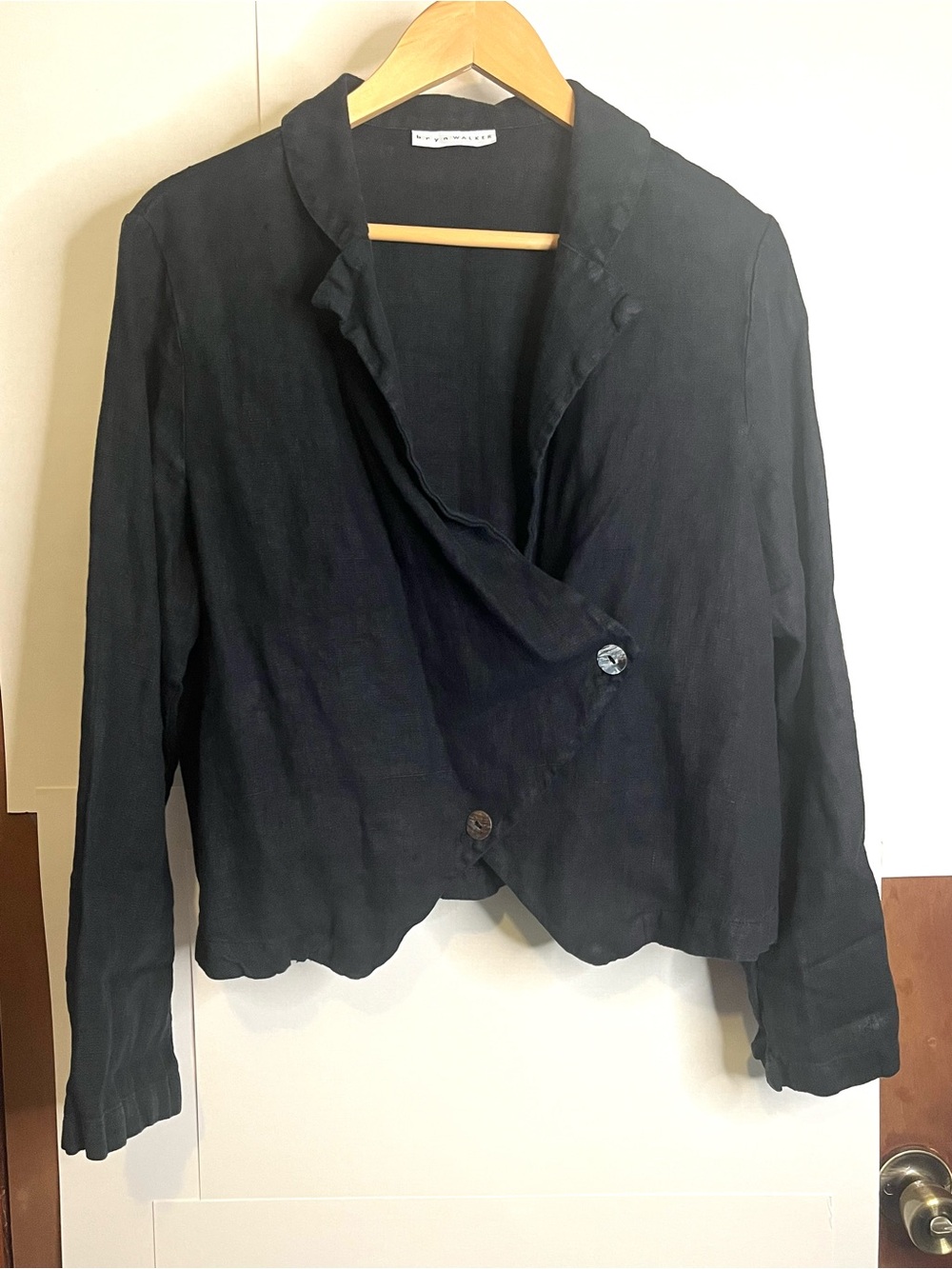 bryn Walker Women’s Size M Black Linen Asymmetrical Drape Jacket
